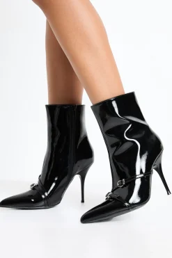 boohoo Bottines cheville stilettos à détail de boucle laquée< Bottines|Bottes Noires