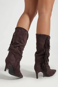 boohoo Bottines Plissées À Franges Style Décontracté< Looks Chocolat|Bottes
