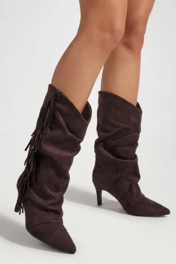 boohoo Bottines Plissées À Franges Style Décontracté< Looks Chocolat|Bottes