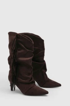 boohoo Bottines Plissées À Franges Style Décontracté< Looks Chocolat|Bottes