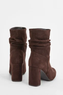 boohoo Bottines À Talon Bloc En Synthétique Froncées Coupe Large< Looks Chocolat|Bottes Mi-Hautes