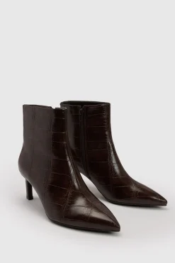 Bottines À Talons Aiguilles Bas Coupe Large Effet Croco