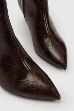 Bottines À Talons Aiguilles Bas Coupe Large Effet Croco