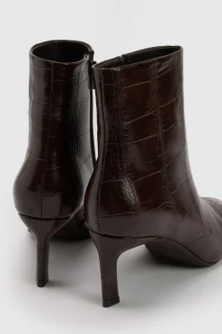 Bottines À Talons Aiguilles Bas Coupe Large Effet Croco