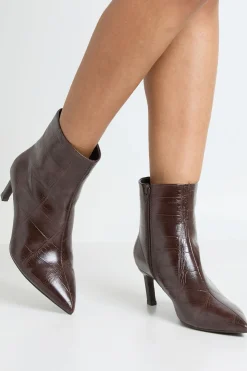 Bottines À Talons Aiguilles Bas Coupe Large Effet Croco
