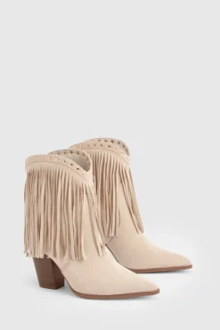 boohoo Bottines Western À Franges Et Clous En Synthétique< Bottes Mi-Hautes|Bottes