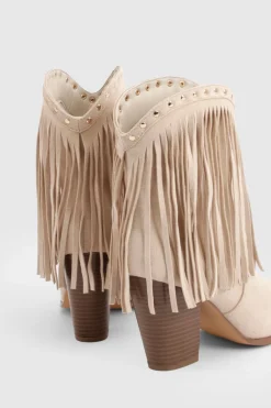 boohoo Bottines Western À Franges Et Clous En Synthétique< Bottes Mi-Hautes|Bottes