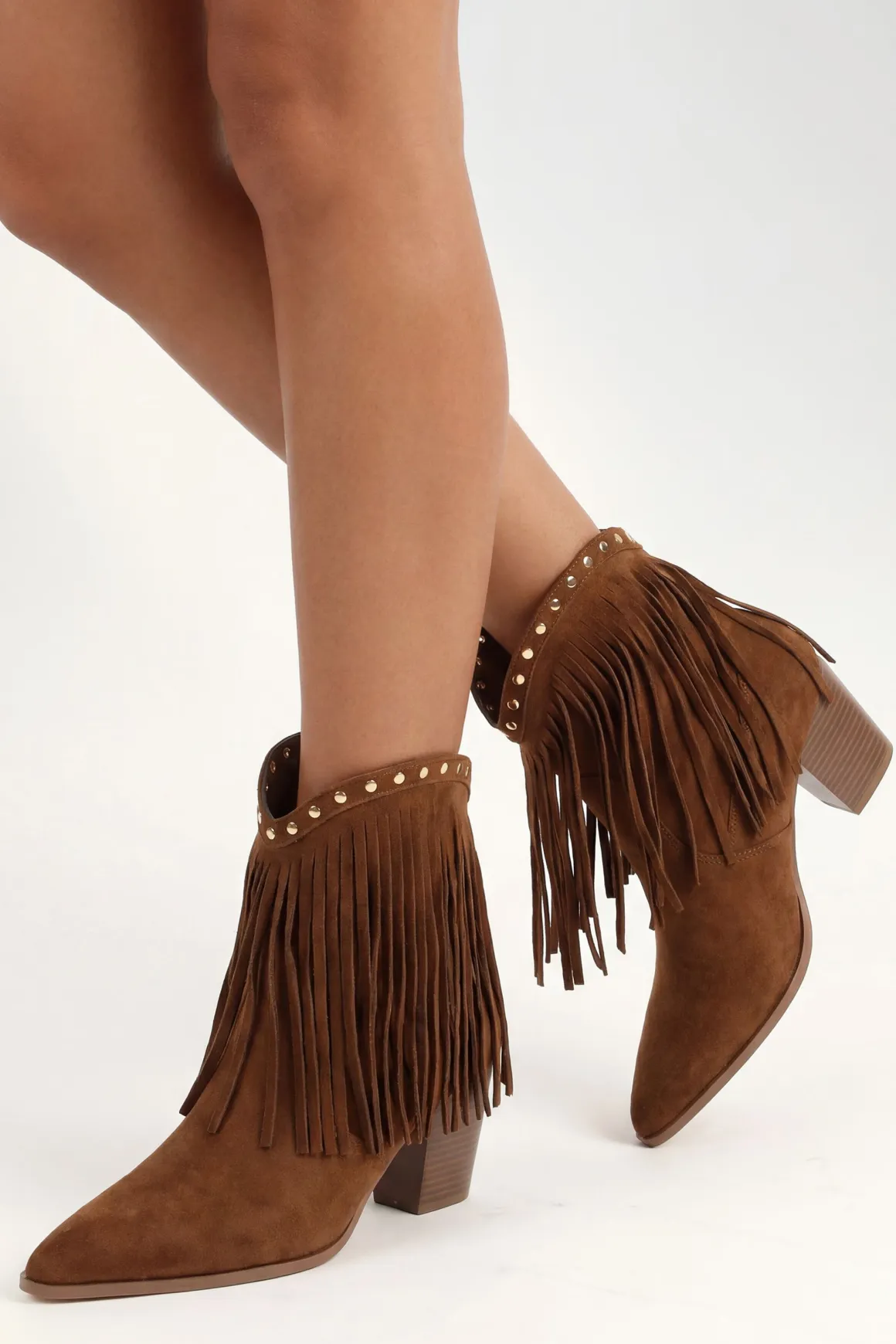 Bottines Western À Franges Et Clous En Synthétique