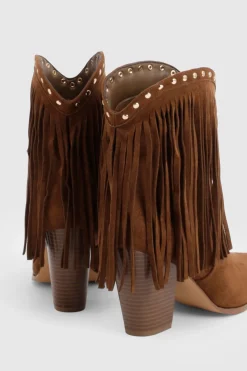 Bottines Western À Franges Et Clous En Synthétique