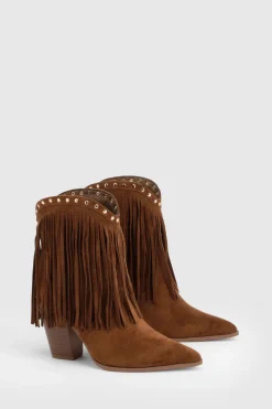 Bottines Western À Franges Et Clous En Synthétique