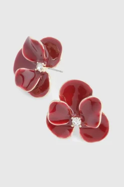 Boucles d'oreilles clous bourgogne à motif floral