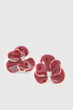 Boucles d'oreilles clous bourgogne à motif floral