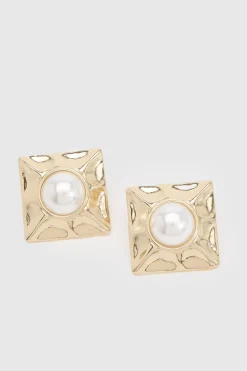 Boucles D'oreilles Clous Carrées Larges Avec Détail Perle