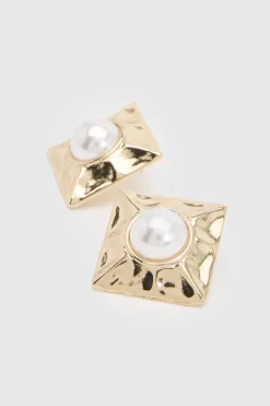 Boucles D'oreilles Clous Carrées Larges Avec Détail Perle