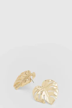 boohoo Boucles D'oreilles Clous Feuille Surdimensionnée Avec Détails< Boucles D'Oreilles