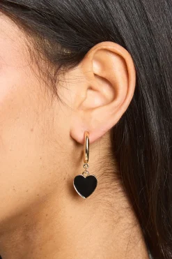 boohoo Boucles d'oreilles créoles pendentives en émail noir en forme de cœur< Boucles D'Oreilles