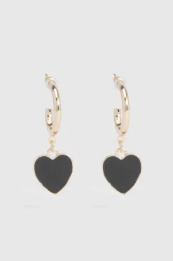 boohoo Boucles d'oreilles créoles pendentives en émail noir en forme de cœur< Boucles D'Oreilles
