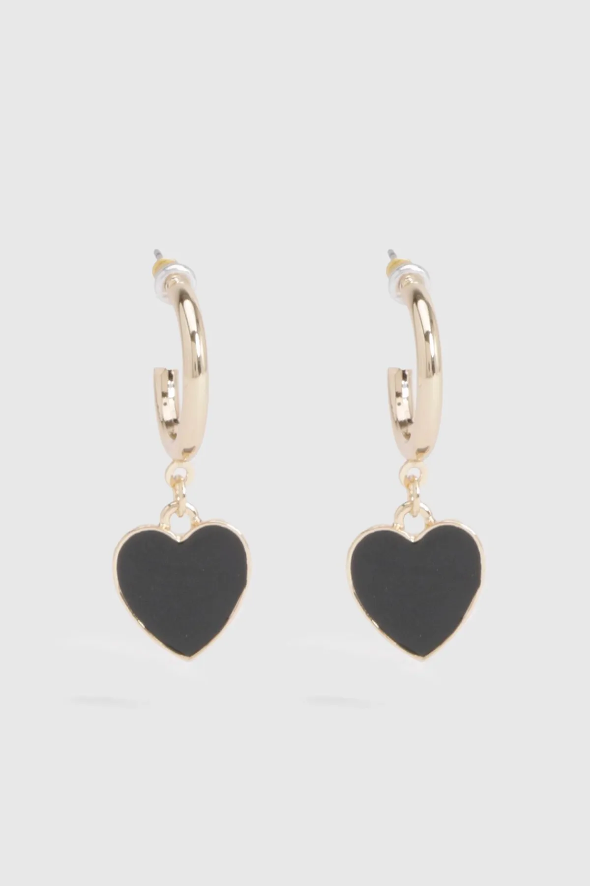 boohoo Boucles d'oreilles créoles pendentives en émail noir en forme de cœur< Boucles D'Oreilles