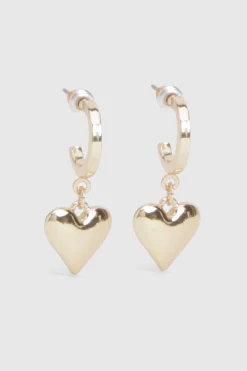Boucles d'oreilles créoles pendantes cœur en or