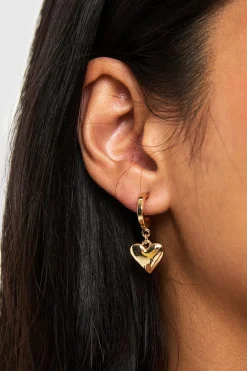 Boucles d'oreilles créoles pendantes cœur en or