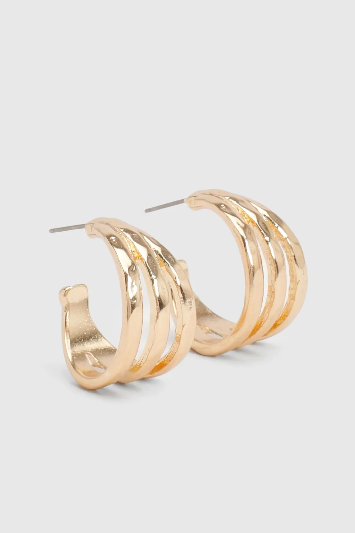 Boucles D'oreilles Créoles Triples Martelées