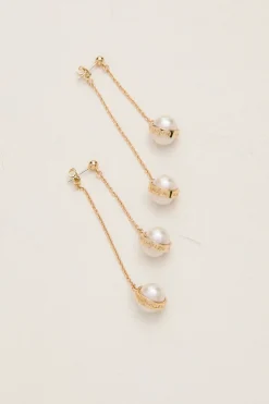 KarenMillen Boucles d'oreilles logo double cascade avec perles plaquées or 14k< Boucles D'Oreilles