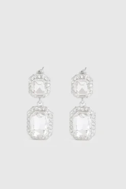 Boucles d’oreilles pendantes carrées en argent avec diamants