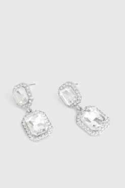 Boucles d’oreilles pendantes carrées en argent avec diamants