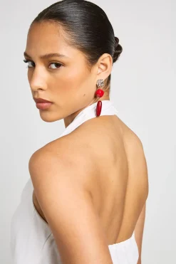 Boucles D'oreilles Pendantes Audacieuses À Pierre Rouge