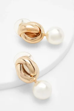 Boucles d'oreilles pendantes perle à torsade dorées