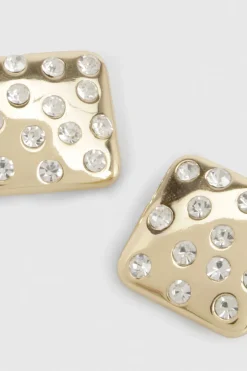 Boucles d'Oreilles synthétiqueces Carrées Ornées de Strass