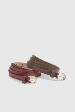 boohoo Bourgogne Pack de 2 Ceintures Fines Basiques<Femme Basiques|Ceintures