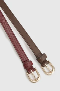boohoo Bourgogne Pack de 2 Ceintures Fines Basiques<Femme Basiques|Ceintures