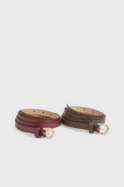 boohoo Bourgogne Pack de 2 Ceintures Fines Basiques<Femme Basiques|Ceintures