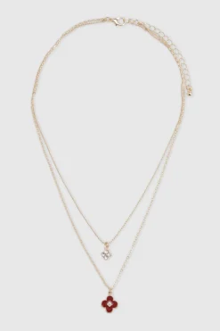Bourgogne Trèfle Pendentif Collier Superposé