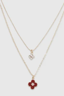 Bourgogne Trèfle Pendentif Collier Superposé