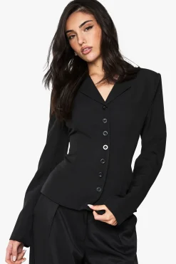 boohoo Bouton détail Blazer cintré ajusté<Femme Blazers|Manteaux Et Vestes