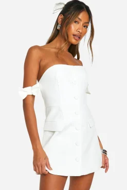 boohoo Bow Bardot Robe Mini Ajustée<Femme Tailleurs|Robes Patineuses
