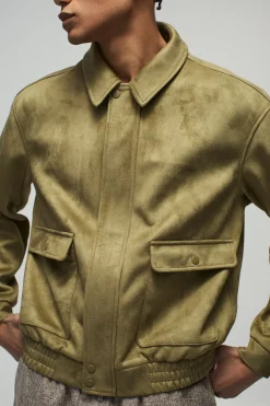 Boxy Faux Suede Utility Pocket Harrington Jacket