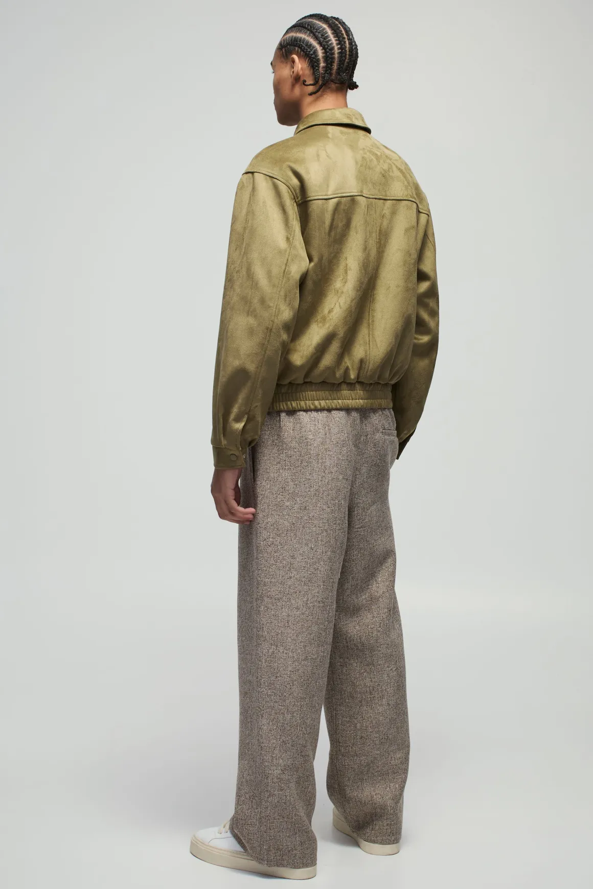 Boxy Faux Suede Utility Pocket Harrington Jacket
