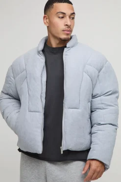 boohooMAN Boxy Fit Nylon délavé Duvet à col entonnoir Puffer Jacket<Homme Manteaux Et Vestes
