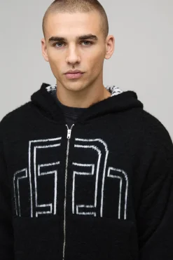 Boxy Fluffy BM Zip Thru Hoodie en maille tricotée