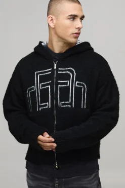 Boxy Fluffy BM Zip Thru Hoodie en maille tricotée