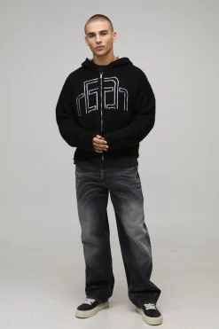 Boxy Fluffy BM Zip Thru Hoodie en maille tricotée