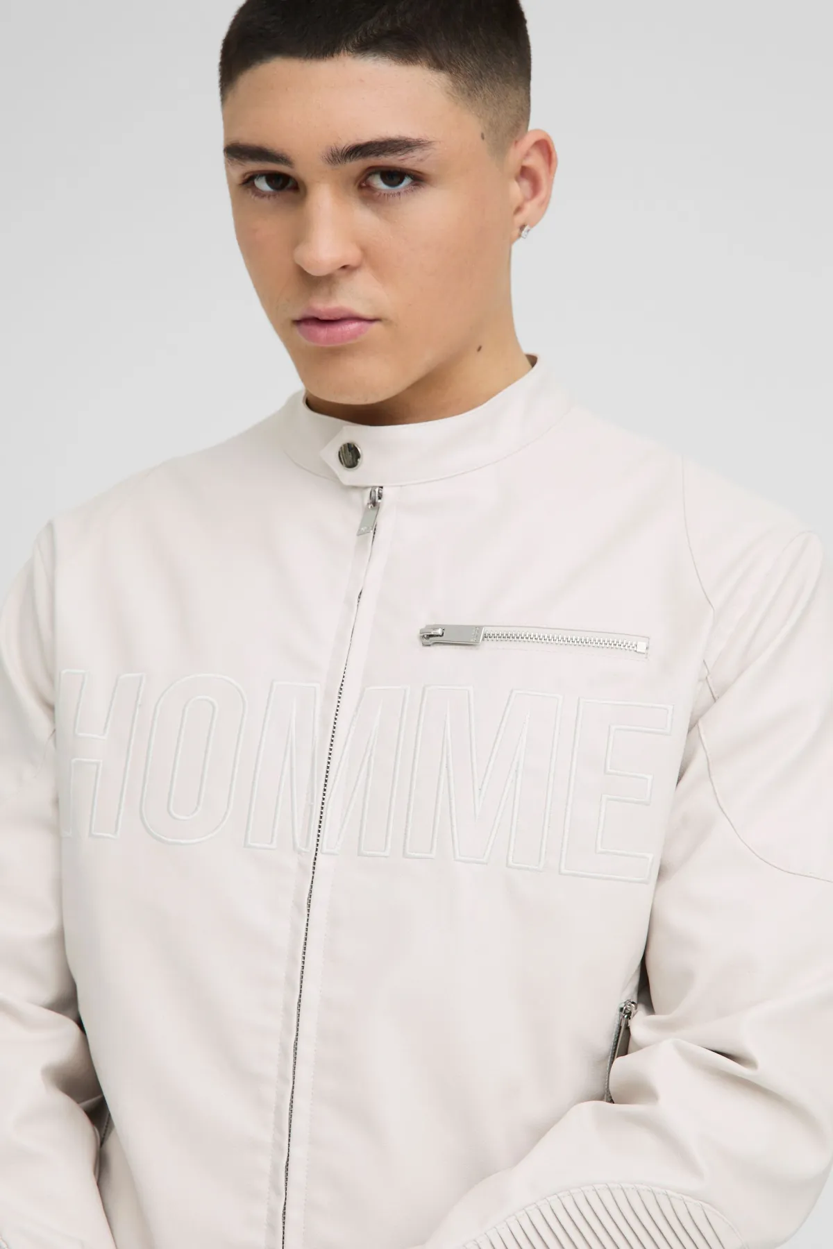 boohooMAN Boxy Homme Veste de motard en synthétique<Homme Manteaux Et Vestes