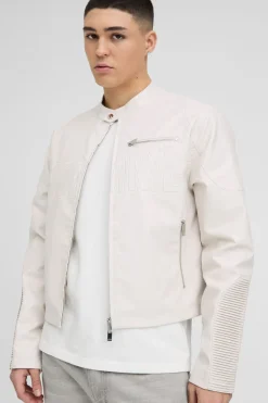 boohooMAN Boxy Homme Veste de motard en synthétique<Homme Manteaux Et Vestes