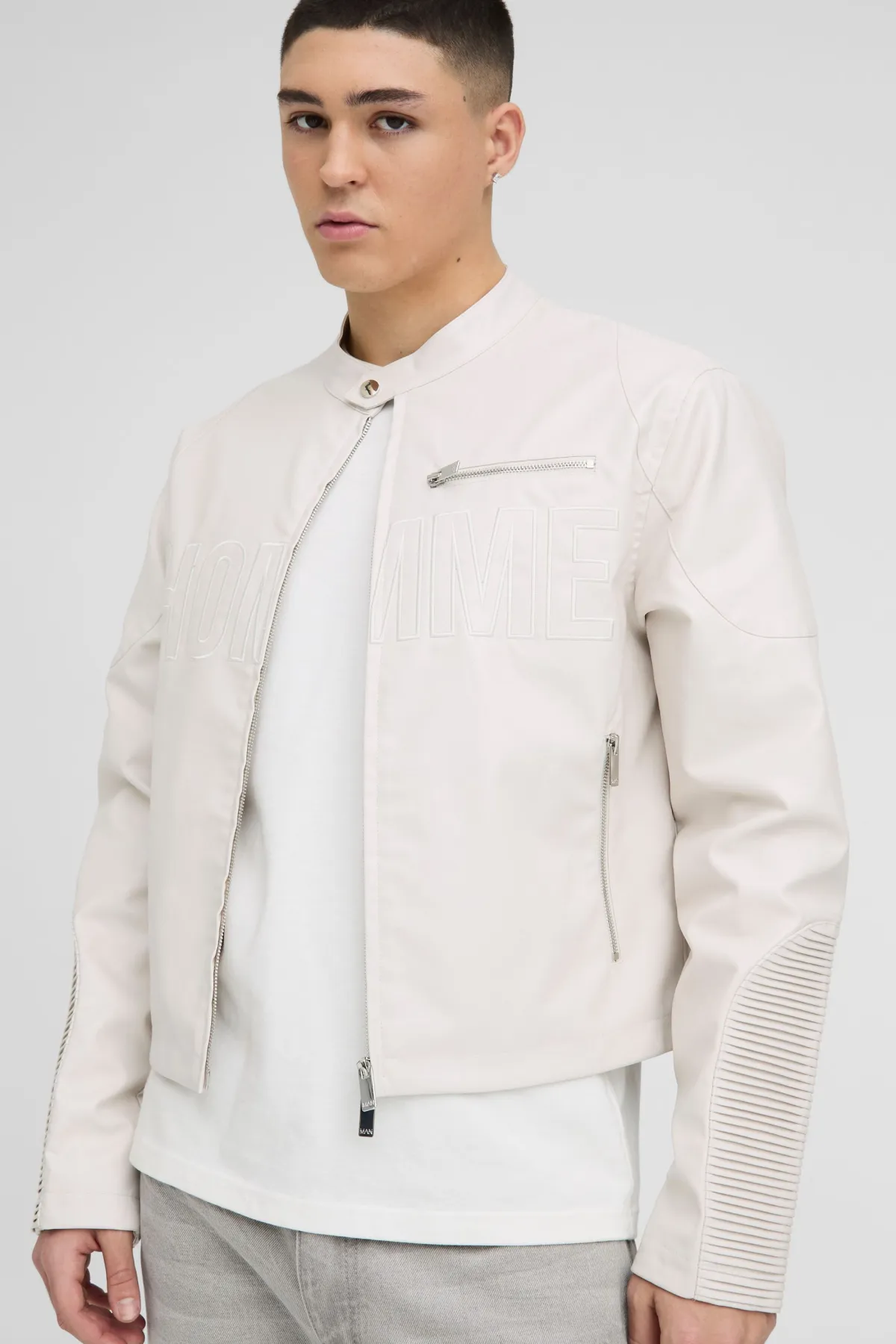 boohooMAN Boxy Homme Veste de motard en synthétique<Homme Manteaux Et Vestes