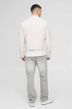 boohooMAN Boxy Homme Veste de motard en synthétique<Homme Manteaux Et Vestes