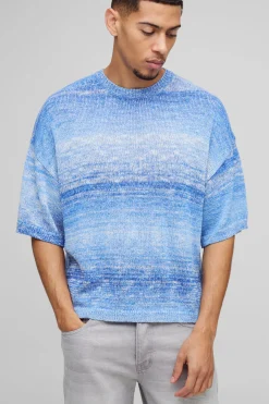 Boxy Knitted Ombre Stripe T-Shirt