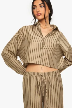 boohoo Boxy Stripe Long Sleeve Shirt & Wide Leg Trousers Beach Co-Ord<Femme Ensembles|Tenues De Plage